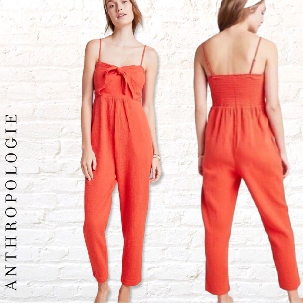 Anthropologie Isabel Gauze Jumpsuit Sz S Boho Cottage Summer Beachy Resort Bow